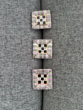 MacKenzie-Childs Lavender and Green Checkered Square drawer pulls